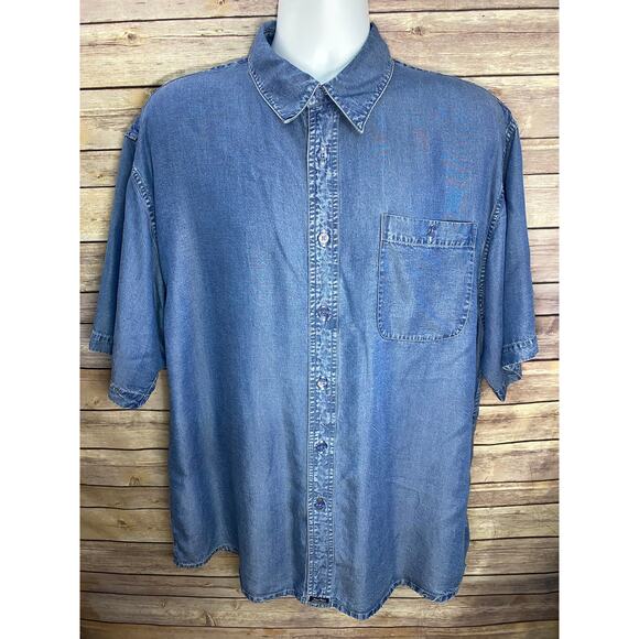 Indigo Palms by Tommy Bahama Denim Shirt Short Sleeve Button-Up Blue Size Large - Picture 1 of 7